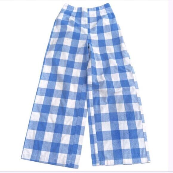 Vintage Handmade Blue Gingham Wide-Leg Pants Size XS/Small retro shabby chic - Picture 1 of 4